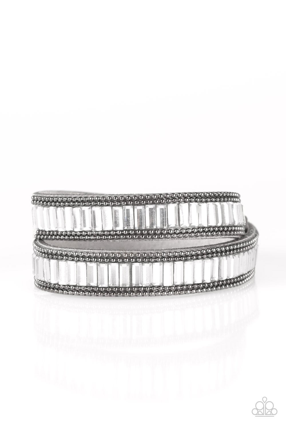True GLITZ Silver and Gunmetal Double-wrap Snap Bracelet - Paparazzi Accessories- on model - CarasShop.com - Paparazzi Jewelry by Cara Jewels
