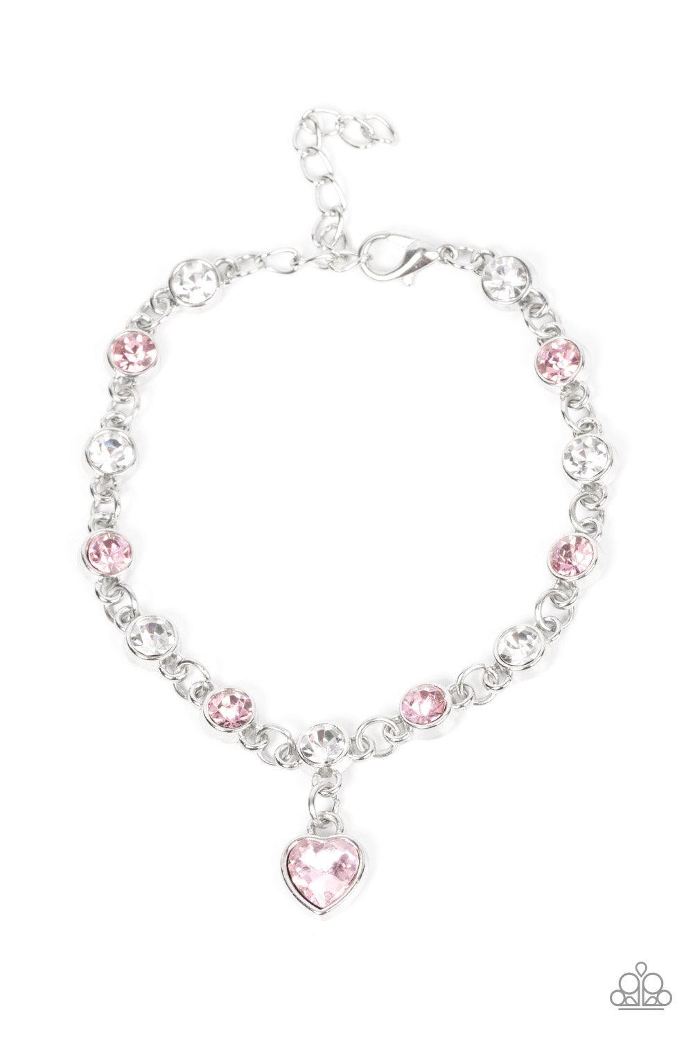 Truly Lovely Pink Rhinestone Heart Bracelet - Paparazzi Accessories- lightbox - CarasShop.com - Paparazzi Jewelry by Cara Jewels