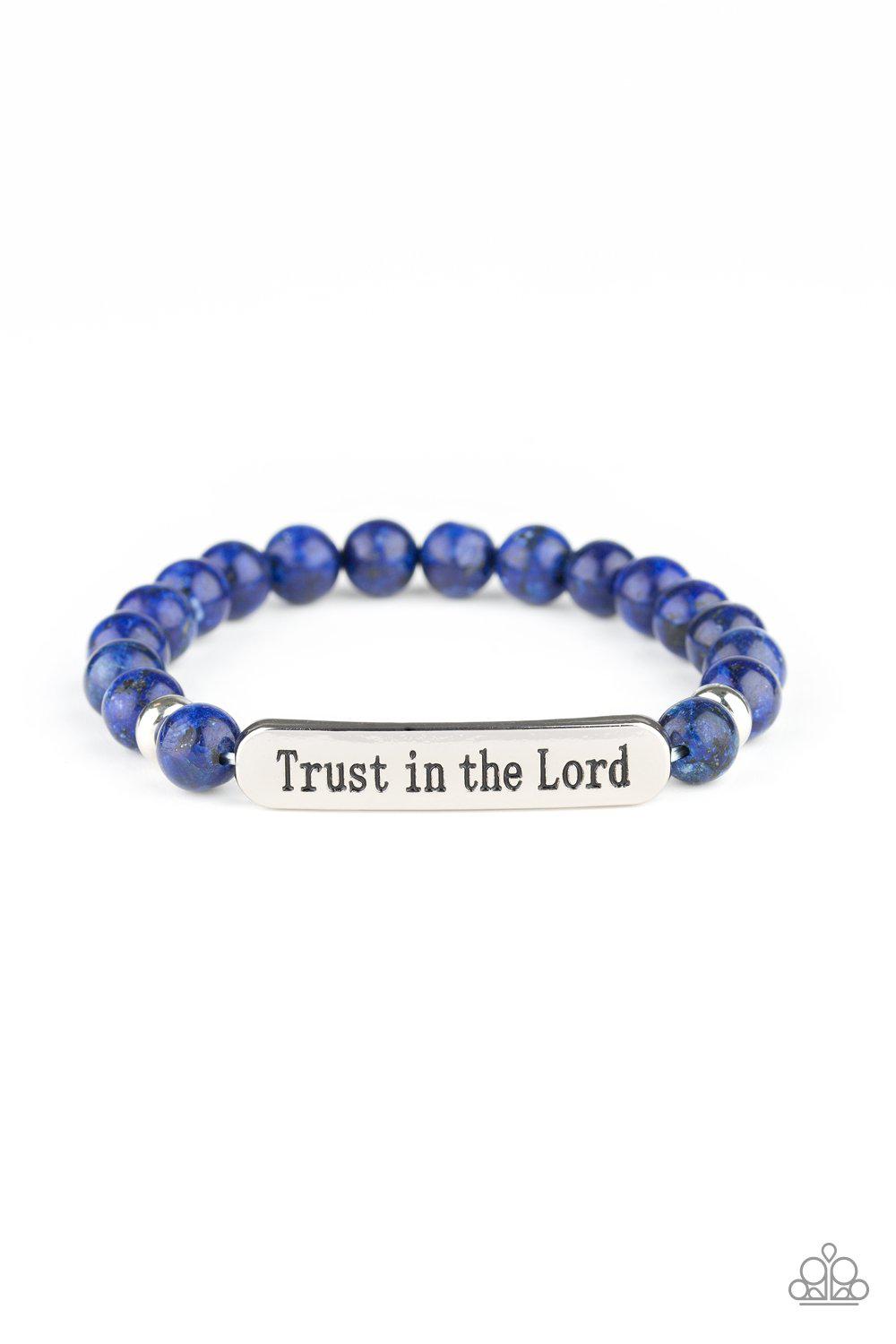 Trust Always Blue Stone Stretch Bracelet - Paparazzi Accessories- on model - CarasShop.com - Paparazzi Jewelry by Cara Jewels