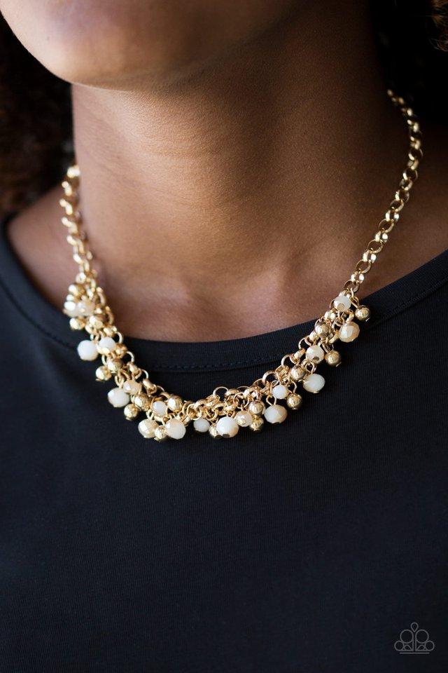 Trust Fund Baby Gold and White Necklace - Paparazzi Accessories- lightbox - CarasShop.com - Paparazzi Jewelry by Cara Jewels