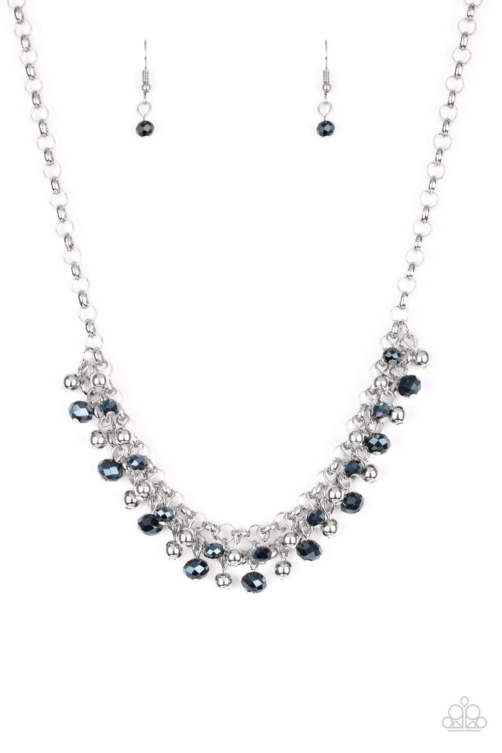 Trust Fund Baby Silver and Metallic Blue Necklace - Paparazzi Accessories- lightbox - CarasShop.com - Paparazzi Jewelry by Cara Jewels