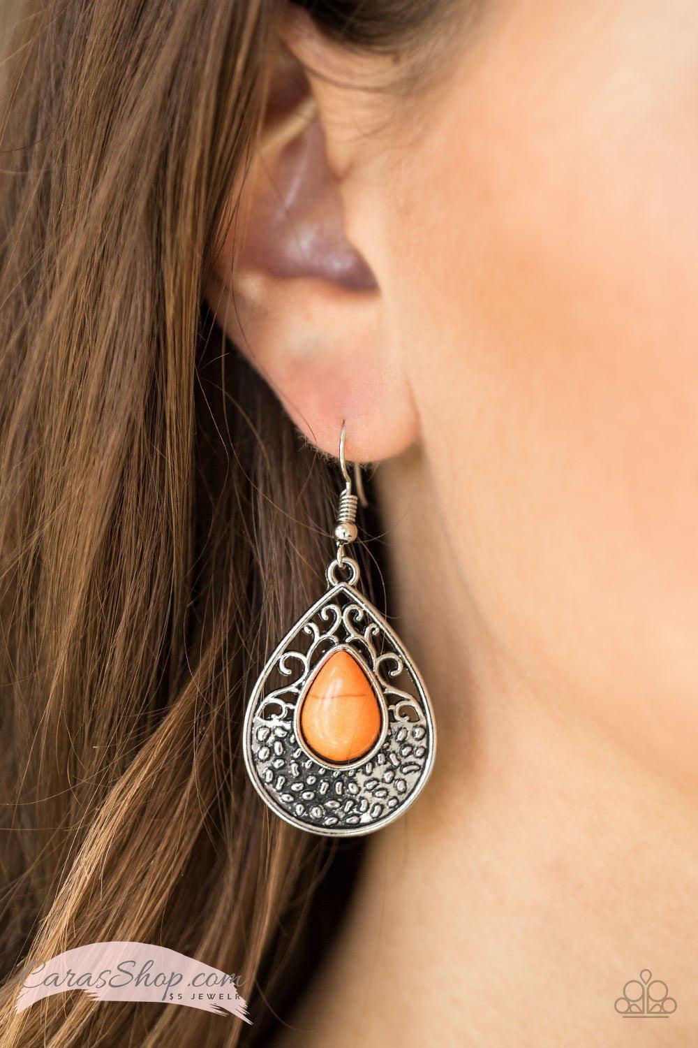 Tucson Tunes Orange Stone Earrings - Paparazzi Accessories- lightbox - CarasShop.com - Paparazzi Jewelry by Cara Jewels