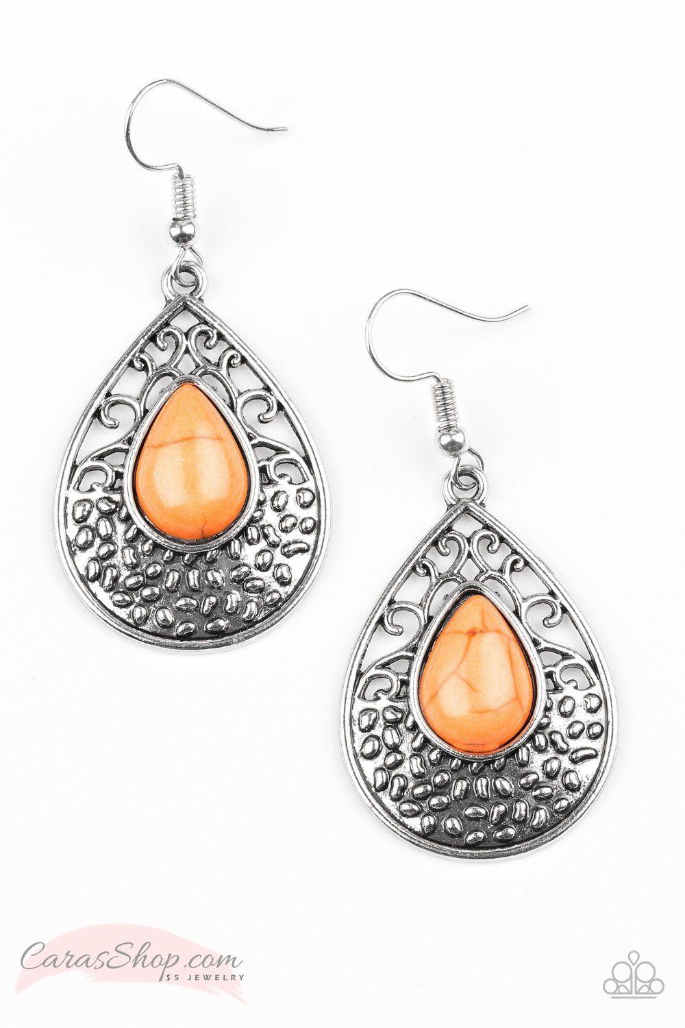 Tucson Tunes Orange Stone Earrings - Paparazzi Accessories- on model - CarasShop.com - Paparazzi Jewelry by Cara Jewels