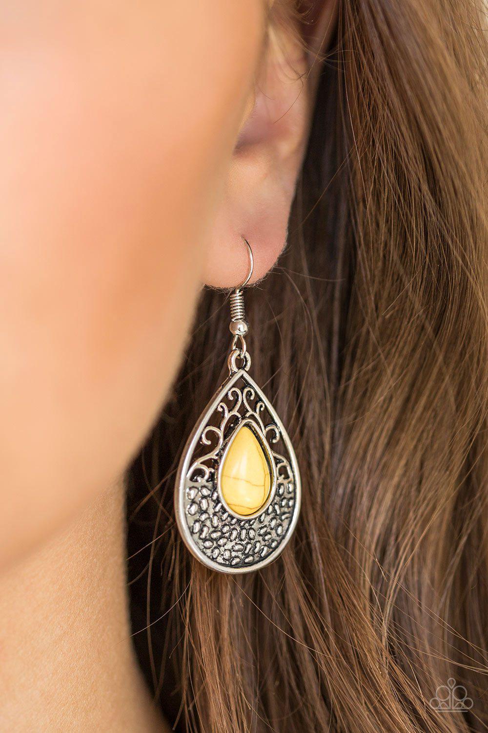 Tucson Tunes Yellow Stone Earrings - Paparazzi Accessories- lightbox - CarasShop.com - Paparazzi Jewelry by Cara Jewels