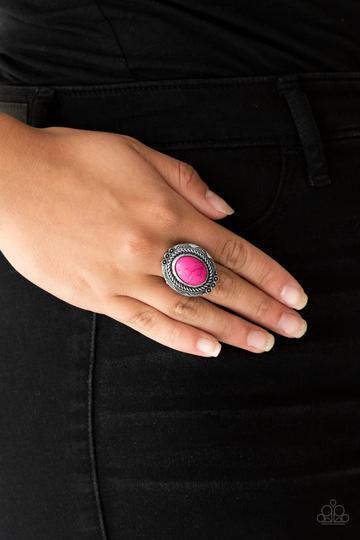 Tumblin' Tumbleweeds Pink Stone Ring - Paparazzi Accessories- on model - CarasShop.com - Paparazzi Jewelry by Cara Jewels