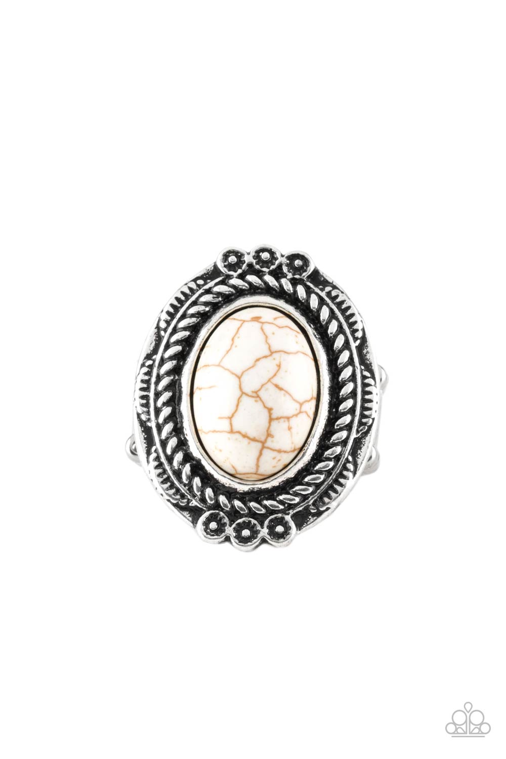 Tumblin' Tumbleweeds White Stone Ring - Paparazzi Accessories- lightbox - CarasShop.com - Paparazzi Jewelry by Cara Jewels