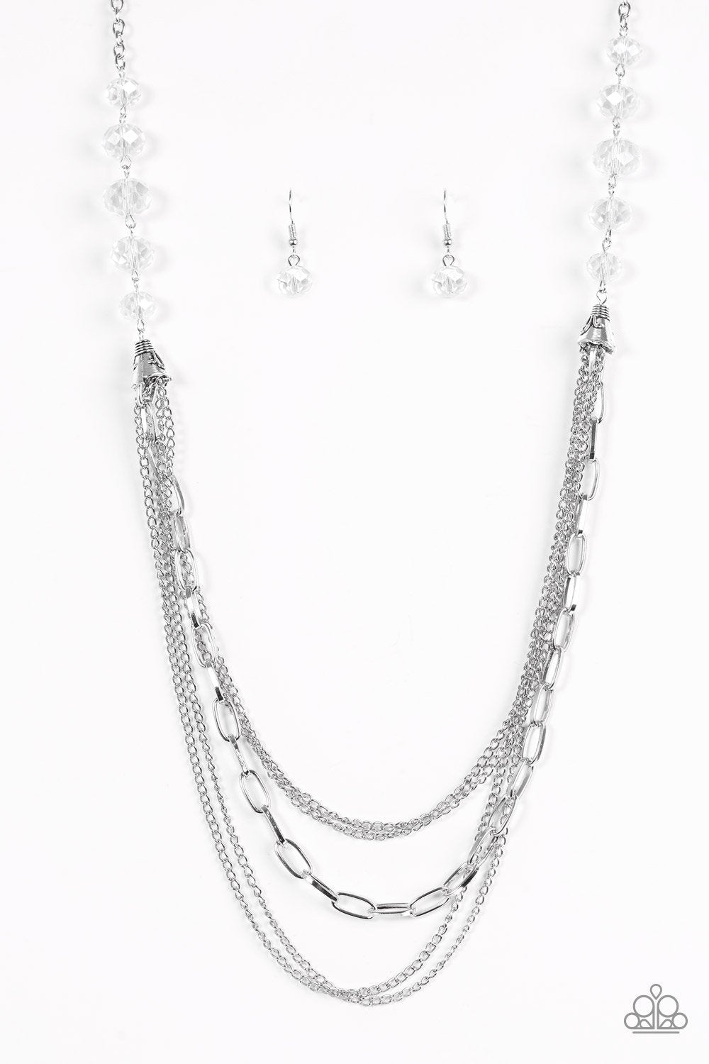 Turn It Up Town White and Silver Chain Necklace - Paparazzi Accessories - free matching earrings -CarasShop.com - Paparazzi Jewelry by Cara Jewels