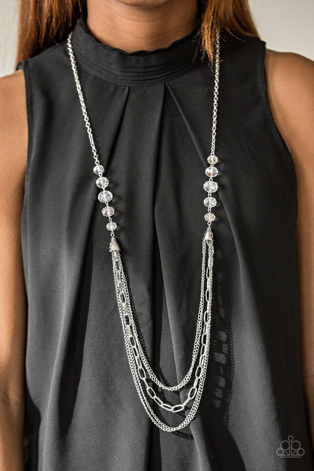 Turn It Up Town White and Silver Chain Necklace - Paparazzi Accessories- lightbox - CarasShop.com - Paparazzi Jewelry by Cara Jewels