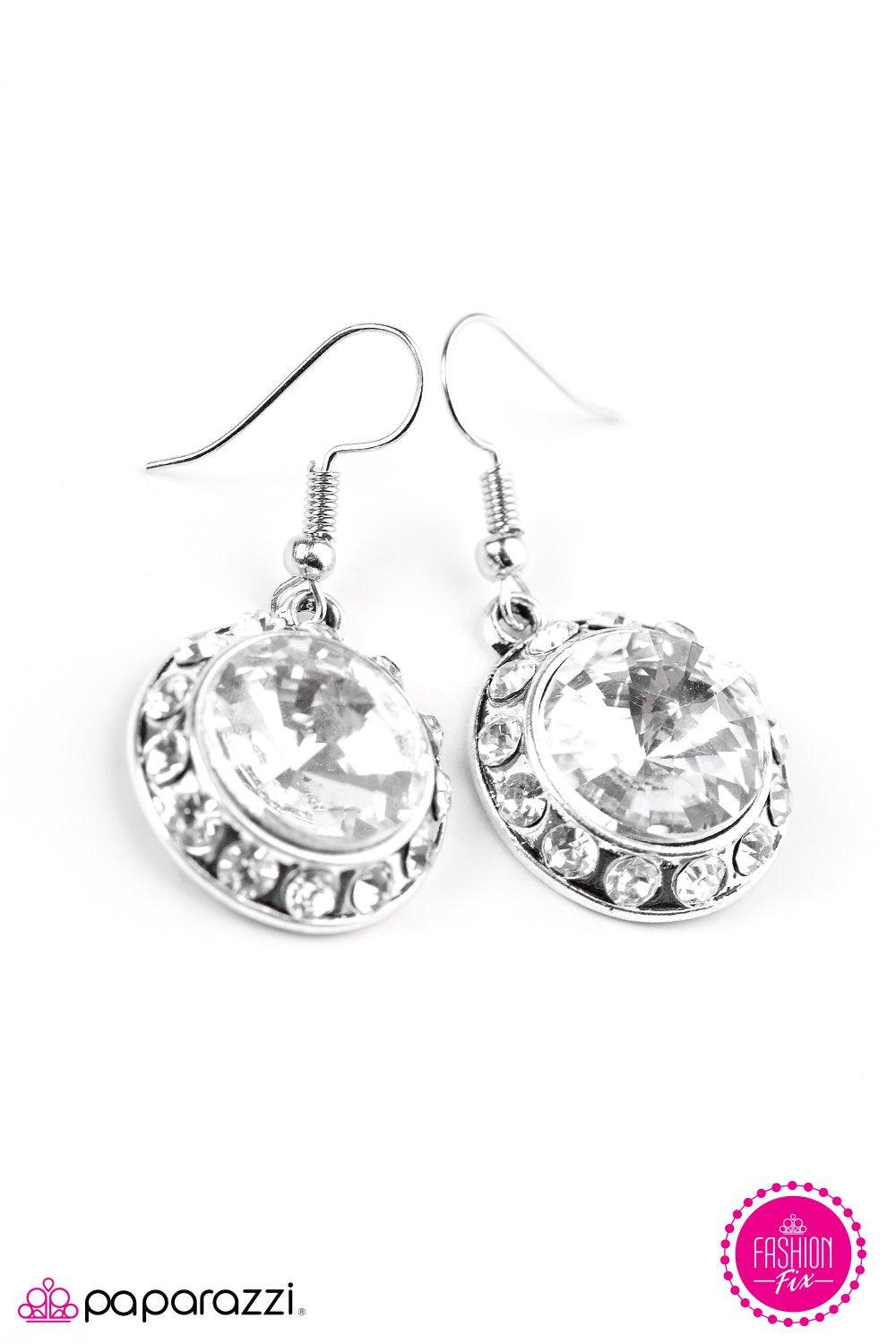 Turn On The Sparkle White Rhinestone Earrings - Paparazzi Accessories- lightbox - CarasShop.com - Paparazzi Jewelry by Cara Jewels