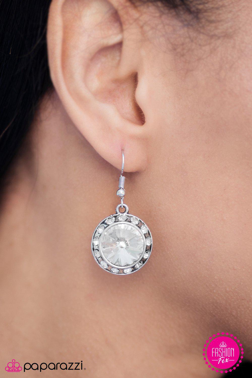 Turn On The Sparkle White Rhinestone Earrings - Paparazzi Accessories- lightbox - CarasShop.com - Paparazzi Jewelry by Cara Jewels
