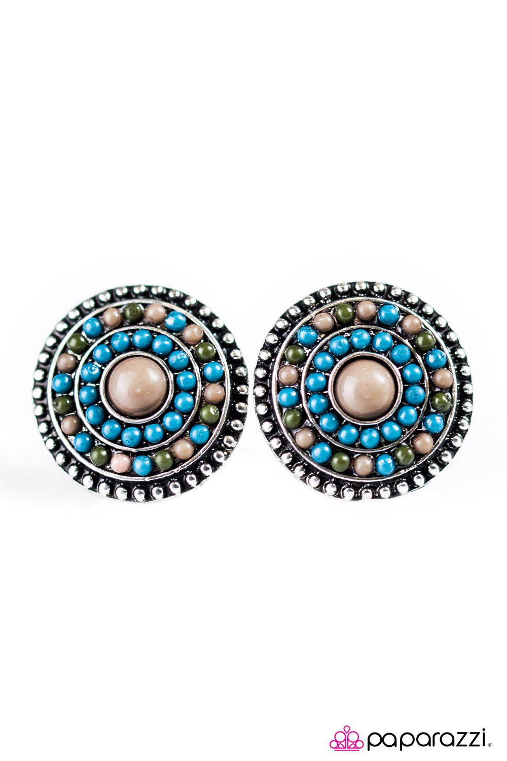 Turn The BEAD Around Multi Blue and Beige Post Earrings - Paparazzi Accessories- lightbox - CarasShop.com - Paparazzi Jewelry by Cara Jewels