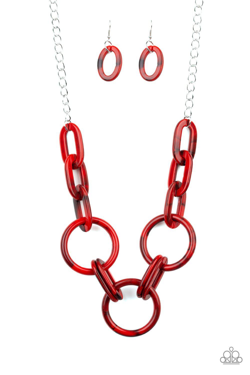 Turn Up The Heat Red Acrylic Necklace - Paparazzi Accessories- on model - CarasShop.com - Paparazzi Jewelry by Cara Jewels