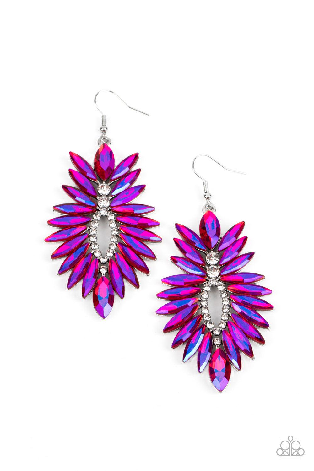 Turn up the Luxe Pink Iridescent Rhinestone Earrings - Paparazzi Accessories- lightbox - CarasShop.com - Paparazzi Jewelry by Cara Jewels