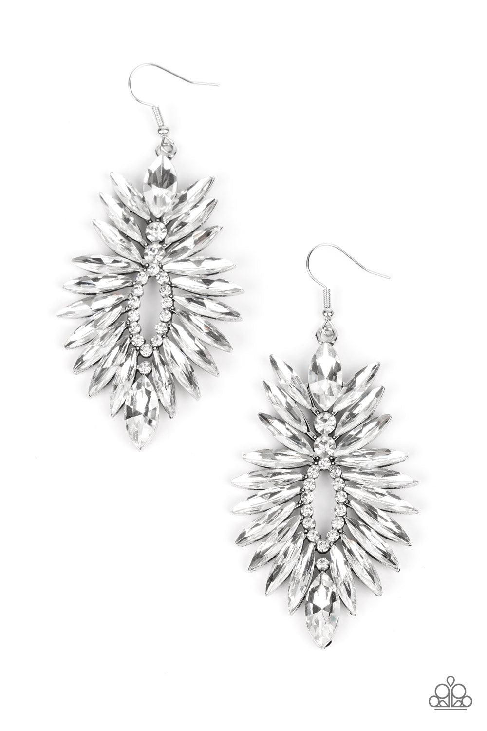 Turn Up The Luxe White Rhinestone Earrings - Paparazzi Accessories- lightbox - CarasShop.com - Paparazzi Jewelry by Cara Jewels