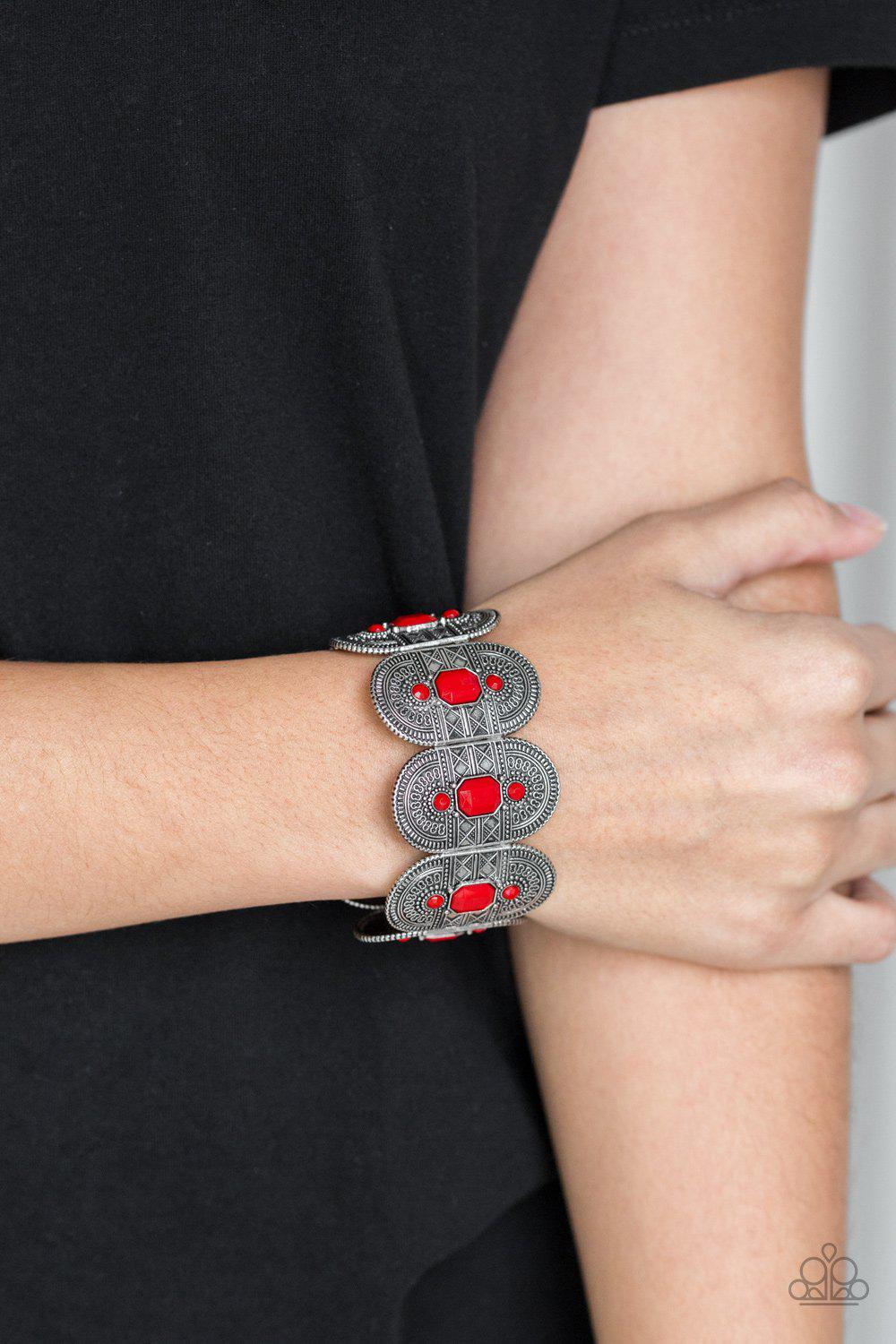 Turn Up The TROPICAL Heat Red Bracelet - Paparazzi Accessories- lightbox - CarasShop.com - Paparazzi Jewelry by Cara Jewels