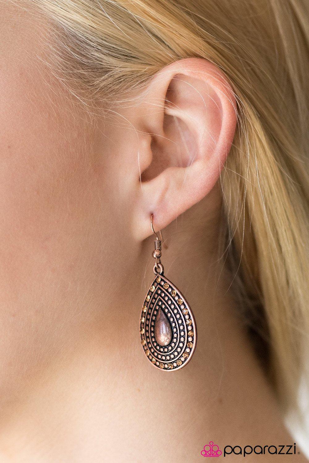 Turn Up The Twinkle Copper Studded Teardrop Earrings - Paparazzi Accessories- lightbox - CarasShop.com - Paparazzi Jewelry by Cara Jewels