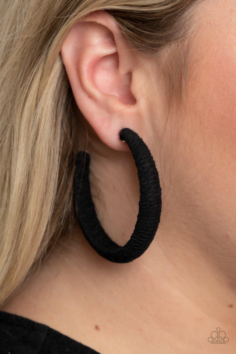 TWINE and Dine Black Hoop Earrings - Paparazzi Accessories- lightbox - CarasShop.com - Paparazzi Jewelry by Cara Jewels