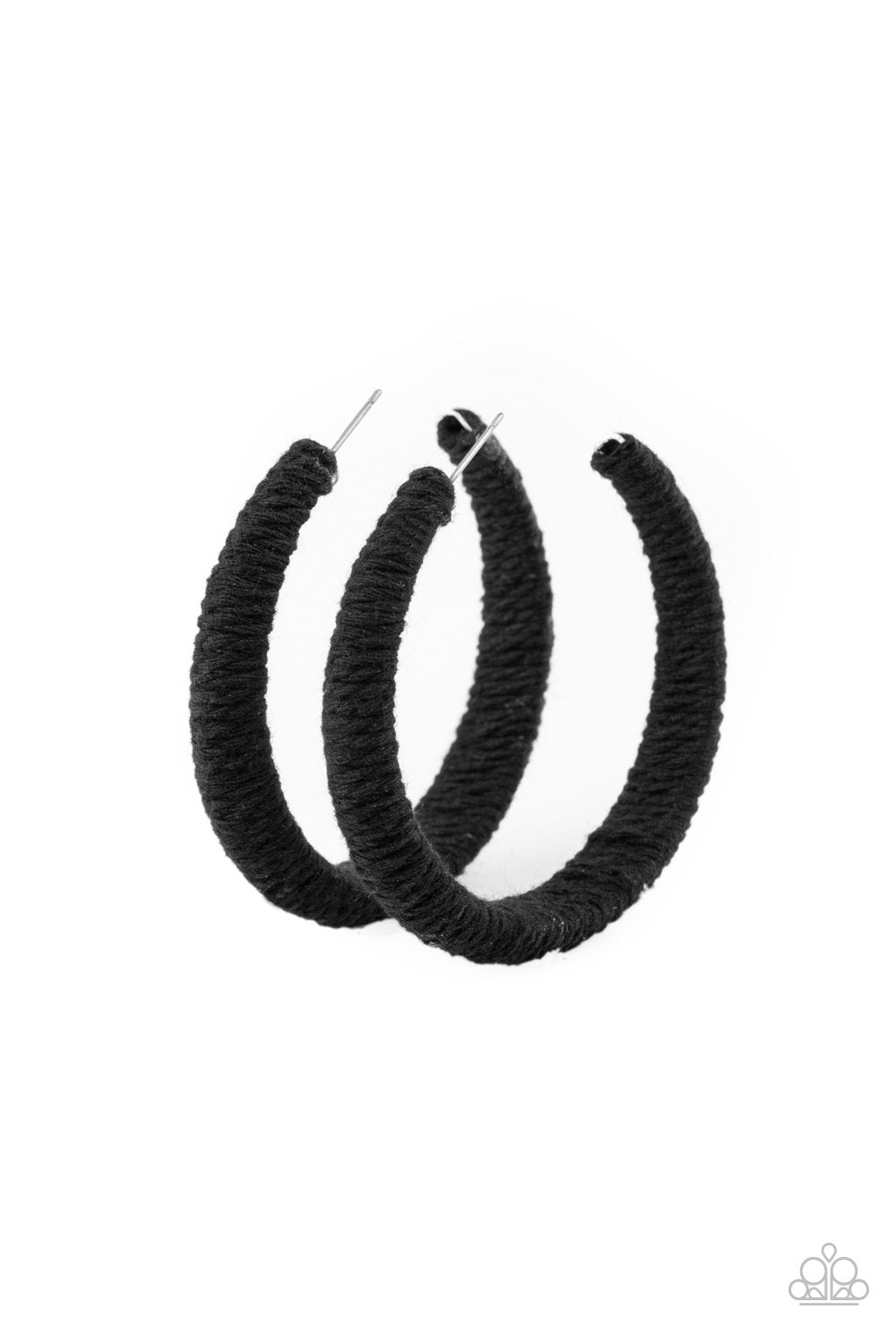 TWINE and Dine Black Hoop Earrings - Paparazzi Accessories- on model - CarasShop.com - Paparazzi Jewelry by Cara Jewels