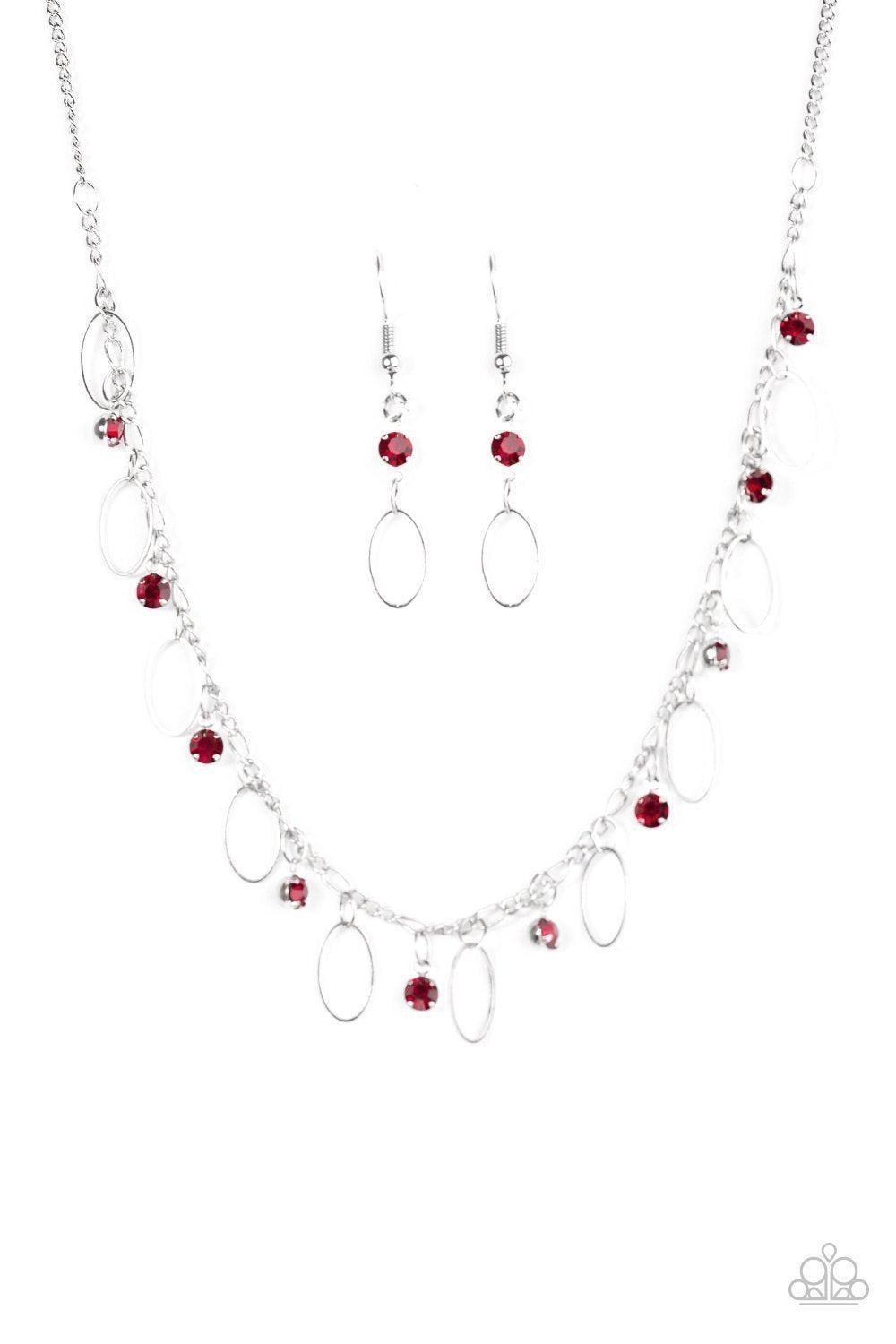 Twinkle At Twilight Red and Silver Necklace - Paparazzi Accessories- on model - CarasShop.com - Paparazzi Jewelry by Cara Jewels