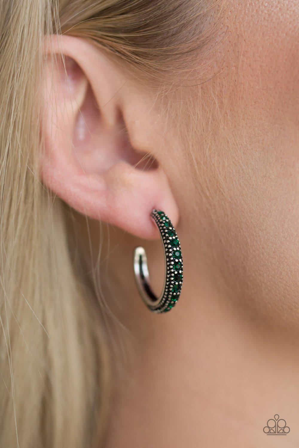 Twinkling Tinseltown Emerald Green Hoop Earrings - Paparazzi Accessories- lightbox - CarasShop.com - Paparazzi Jewelry by Cara Jewels