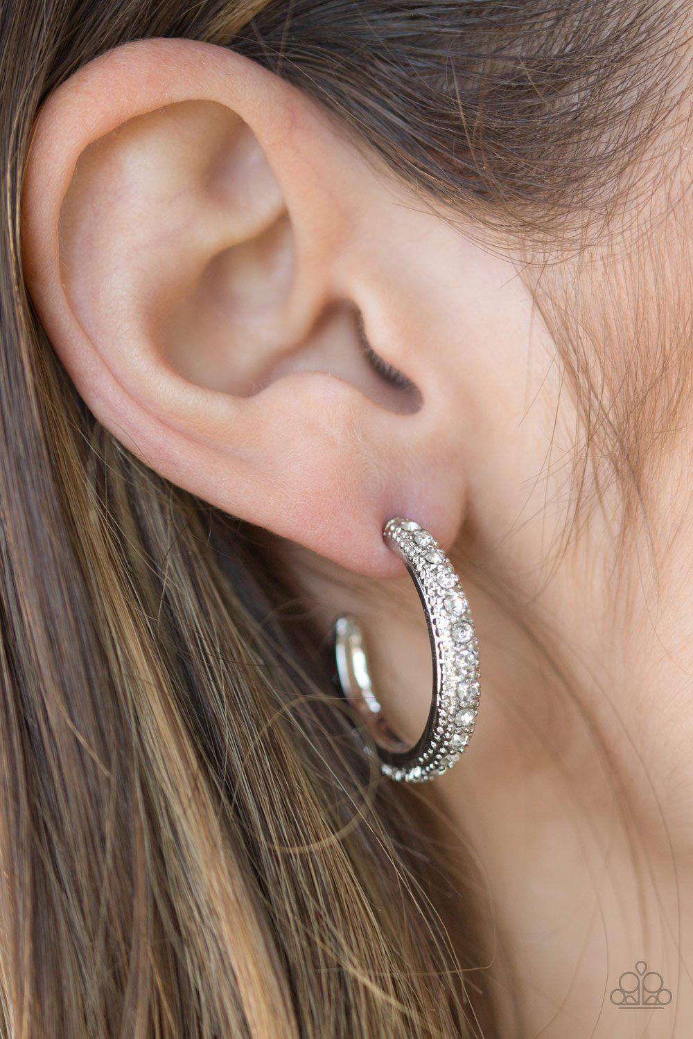 Twinkling Tinseltown White Rhinestone Hoop Earrings - Paparazzi Accessories- lightbox - CarasShop.com - Paparazzi Jewelry by Cara Jewels