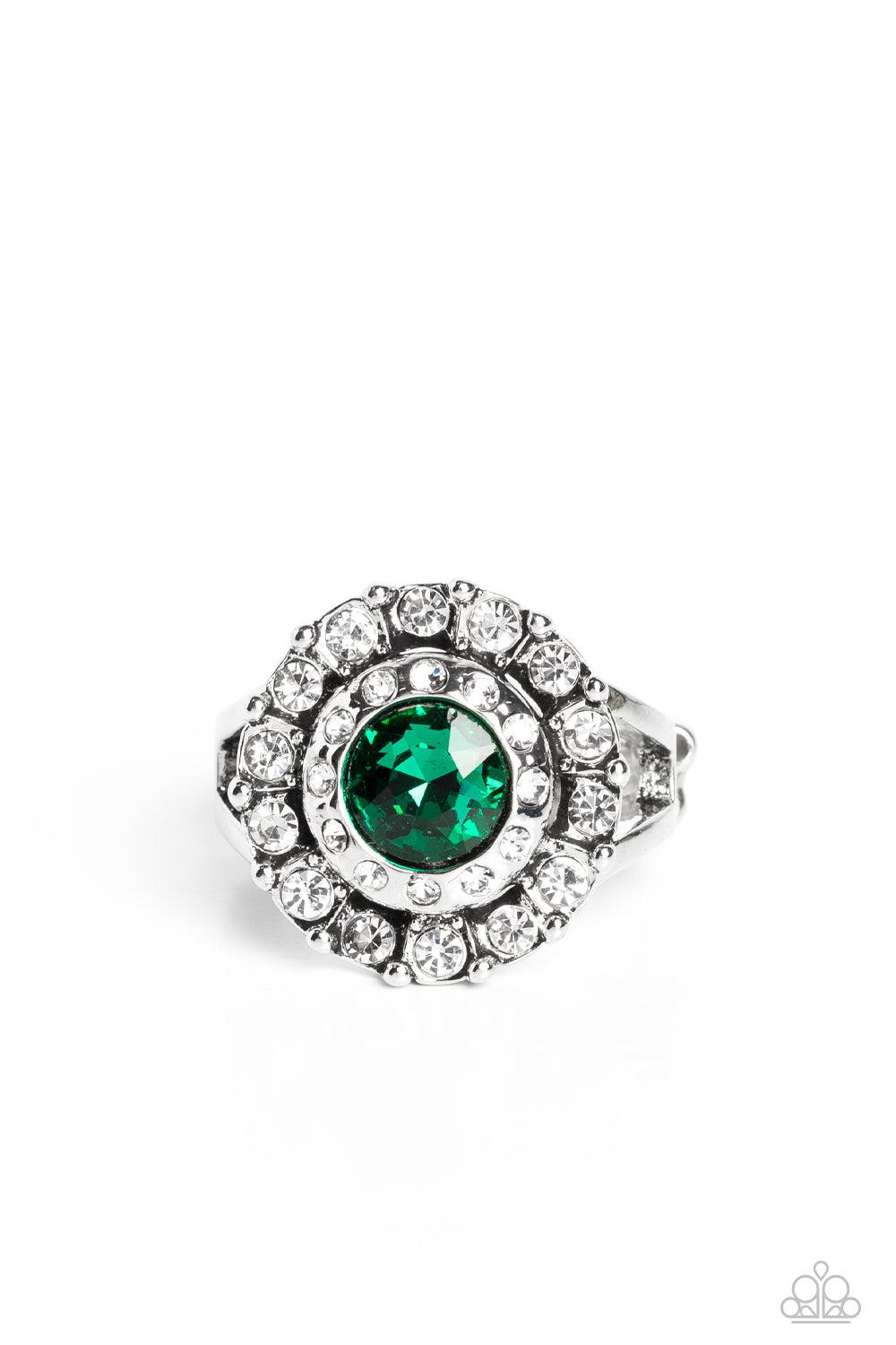 Twinkling Trance Green & White Rhinestone Ring - Paparazzi Accessories- lightbox - CarasShop.com - Paparazzi Jewelry by Cara Jewels