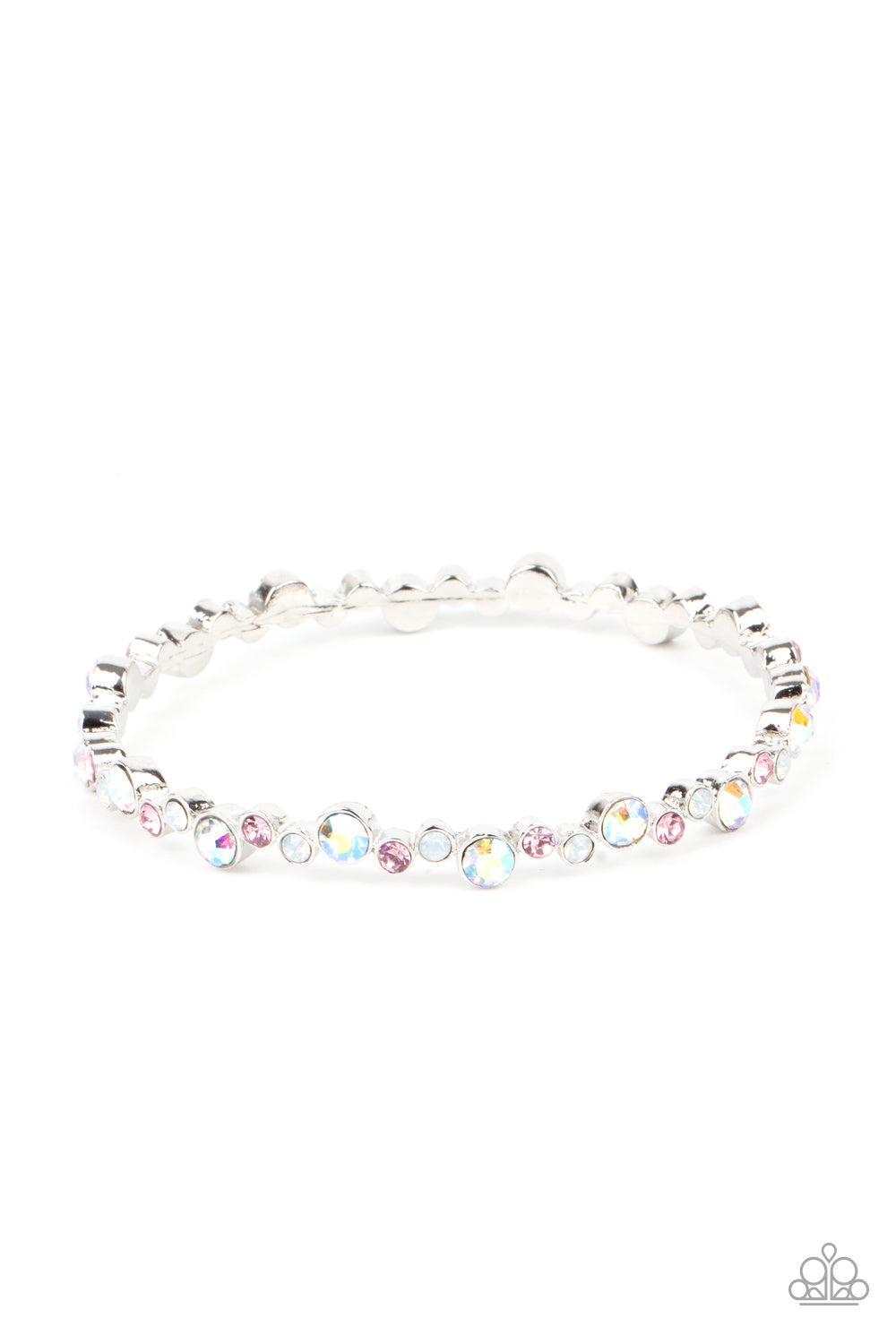 Twinkly Trendsetter Multi Pink, White and Iridescent Rhinestone Bangle Bracelet - Paparazzi Accessories- lightbox - CarasShop.com - Paparazzi Jewelry by Cara Jewels