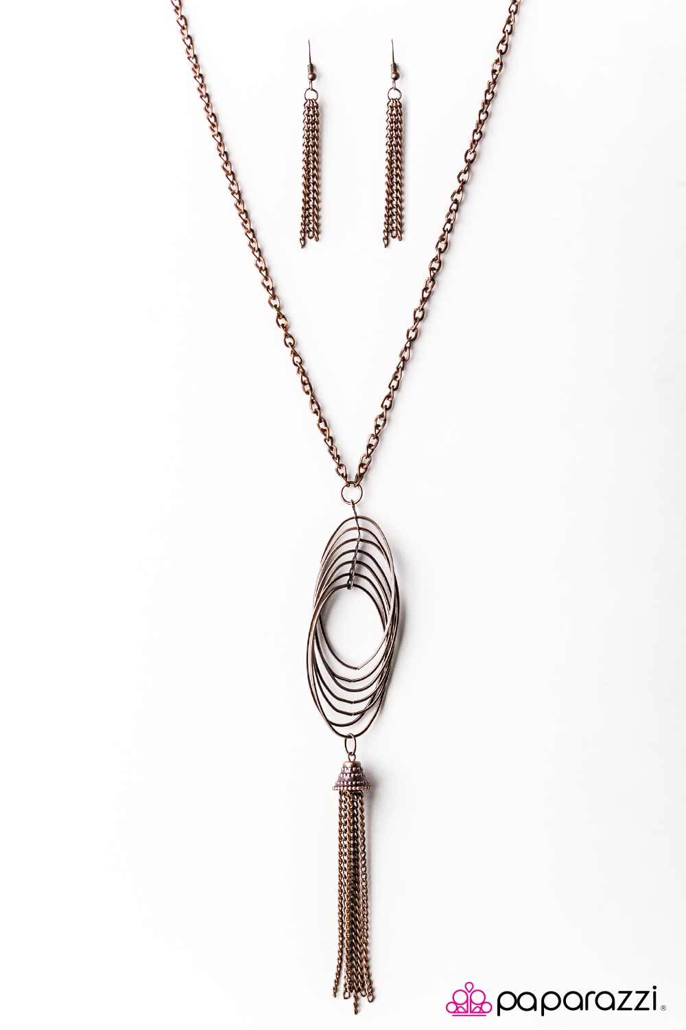 Twirl and Tassel Copper Necklace - Paparazzi Accessories - free matching earrings -CarasShop.com - Paparazzi Jewelry by Cara Jewels