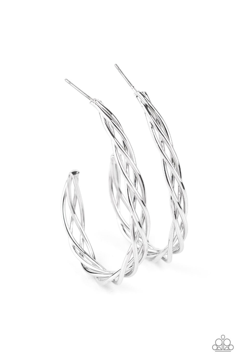 Twisted Tango Silver Hoop Earrings - Paparazzi Accessories- on model - CarasShop.com - Paparazzi Jewelry by Cara Jewels