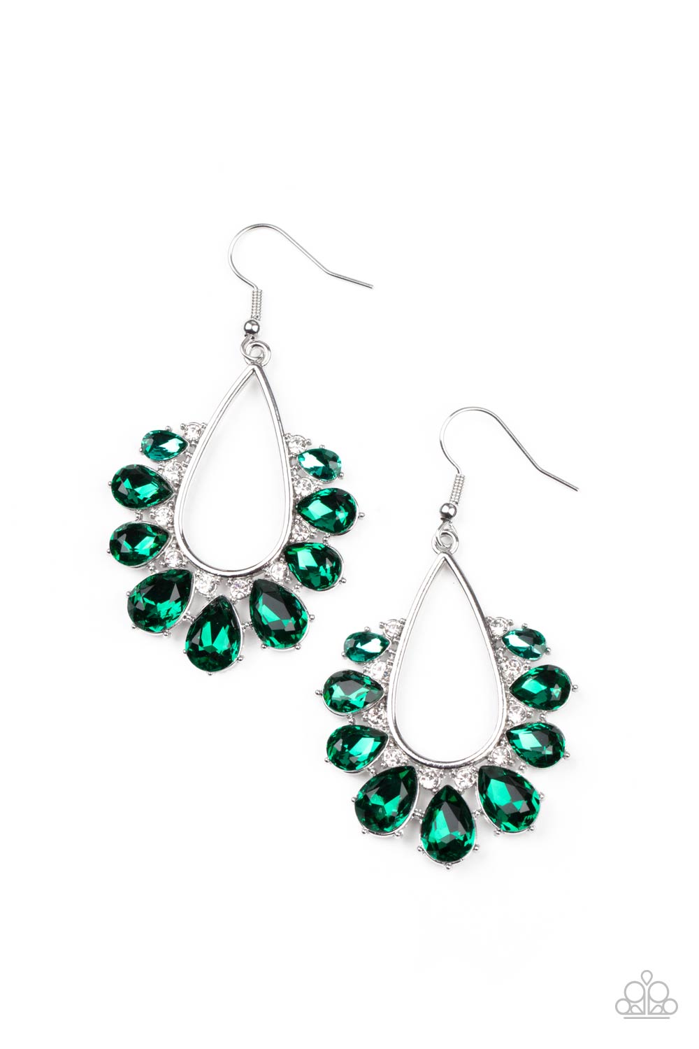 Two Can Play That Game Green Rhinestone Earrings - Paparazzi Accessories- lightbox - CarasShop.com - Paparazzi Jewelry by Cara Jewels