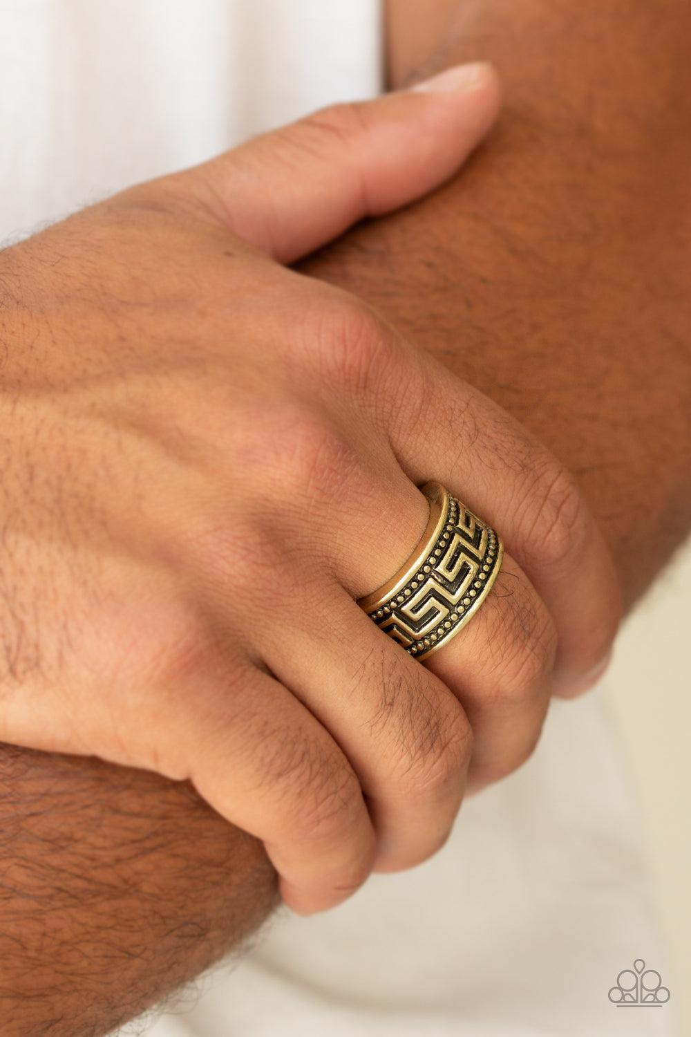 Tycoon Tribe Men's Brass Ring - Paparazzi Accessories- lightbox - CarasShop.com - Paparazzi Jewelry by Cara Jewels