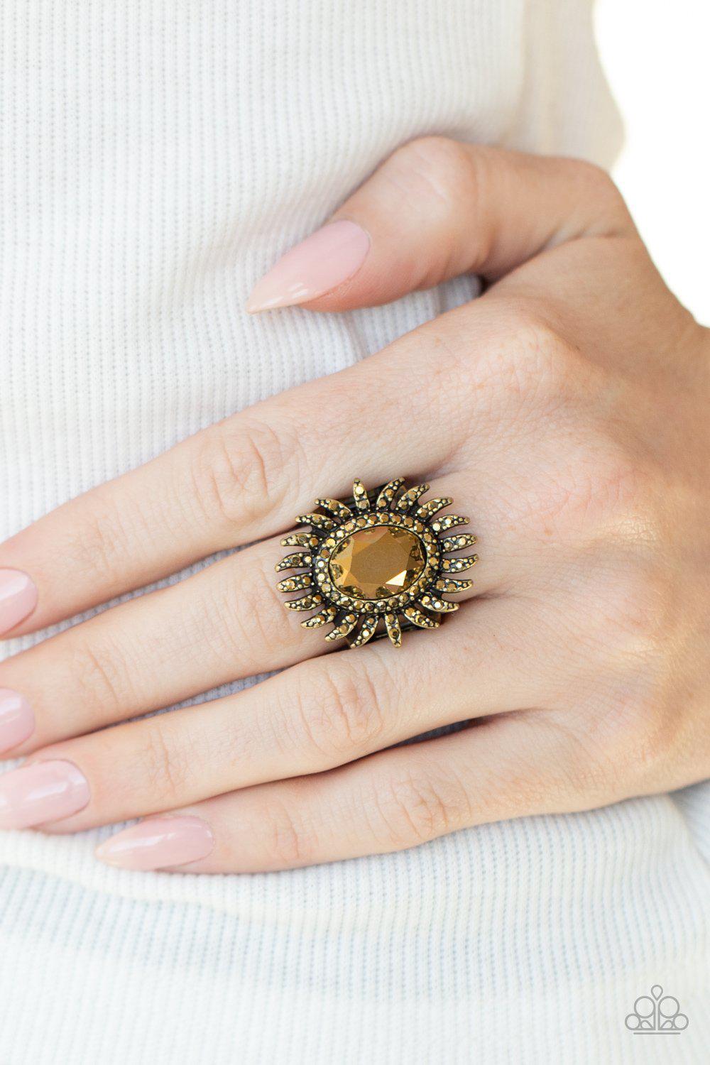 Ultra Luxe Brass Ring - Paparazzi Accessories- on model - CarasShop.com - Paparazzi Jewelry by Cara Jewels