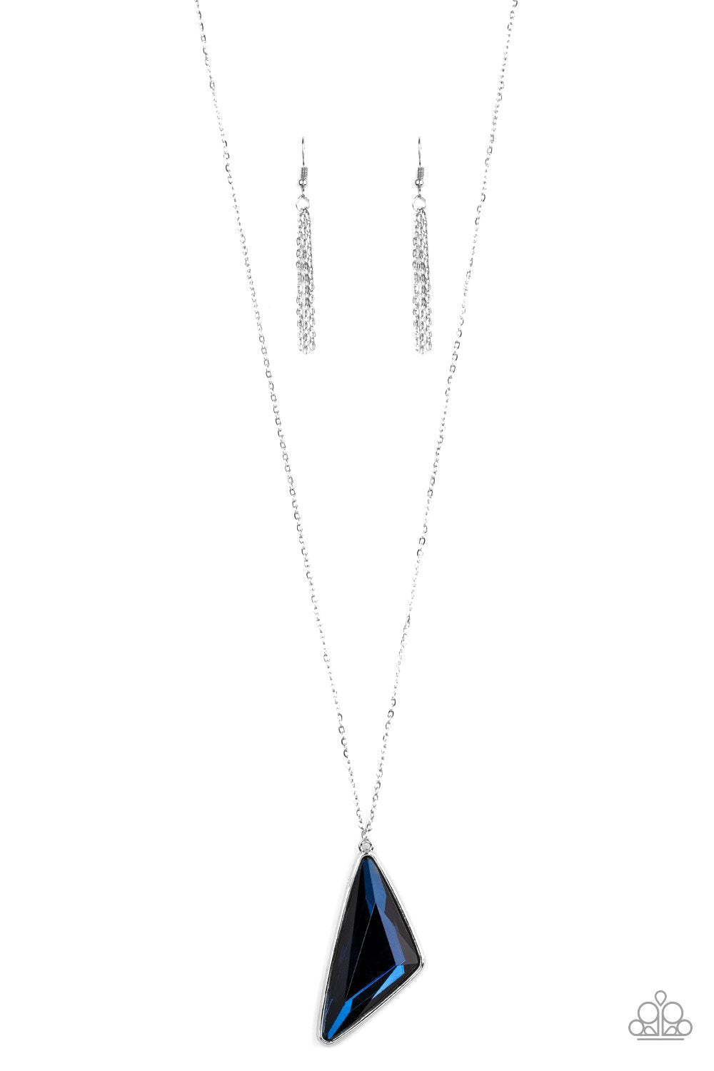 Ultra Sharp Blue Gem and Silver Necklace - Paparazzi Accessories- lightbox - CarasShop.com - Paparazzi Jewelry by Cara Jewels