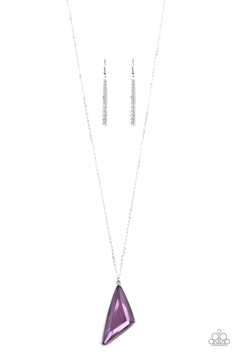 Ultra Sharp Purple Gem and Silver Necklace - Paparazzi Accessories- lightbox - CarasShop.com - Paparazzi Jewelry by Cara Jewels