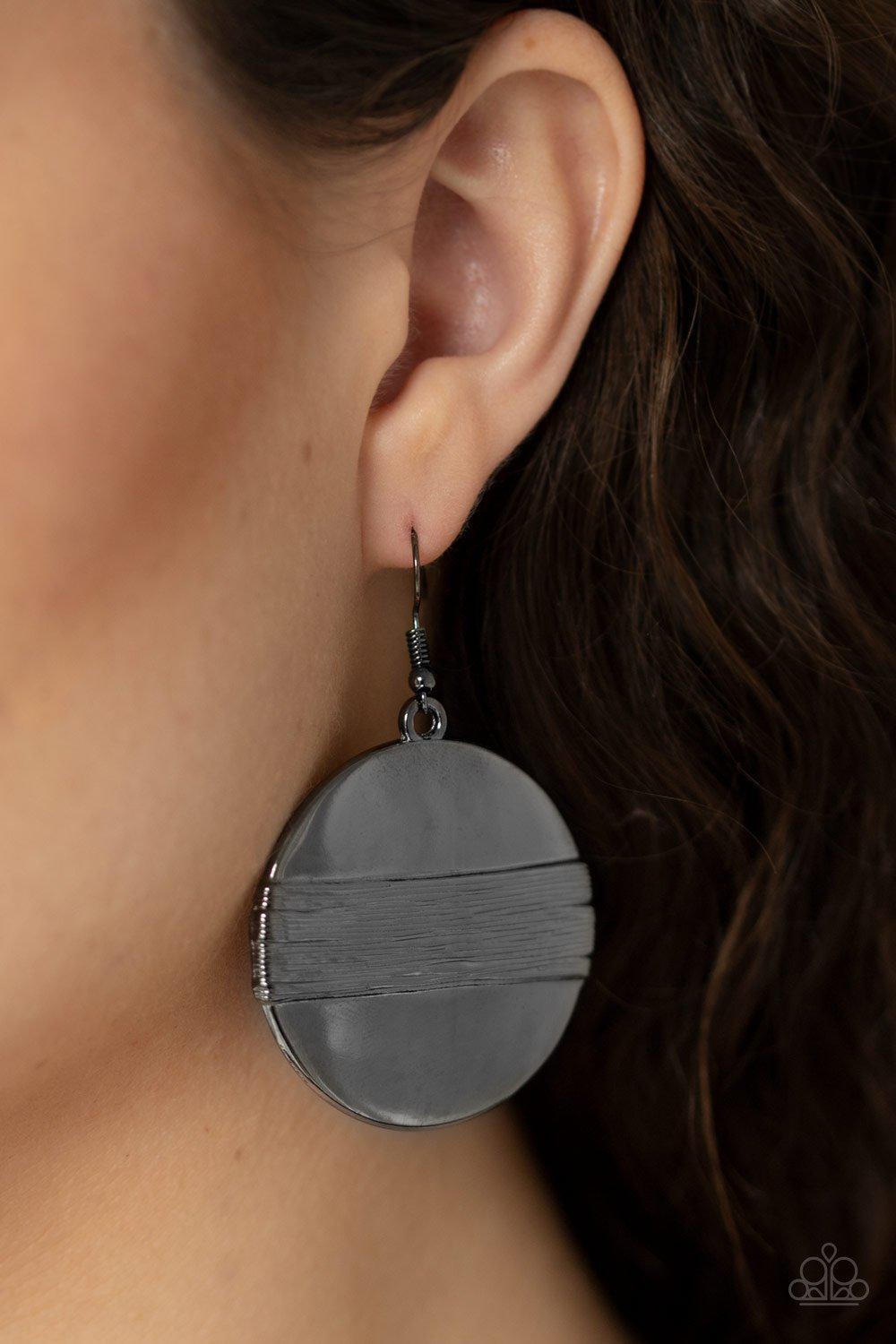 Ultra Uptown Gunmetal Black Disc Earrings - Paparazzi Accessories- lightbox - CarasShop.com - Paparazzi Jewelry by Cara Jewels