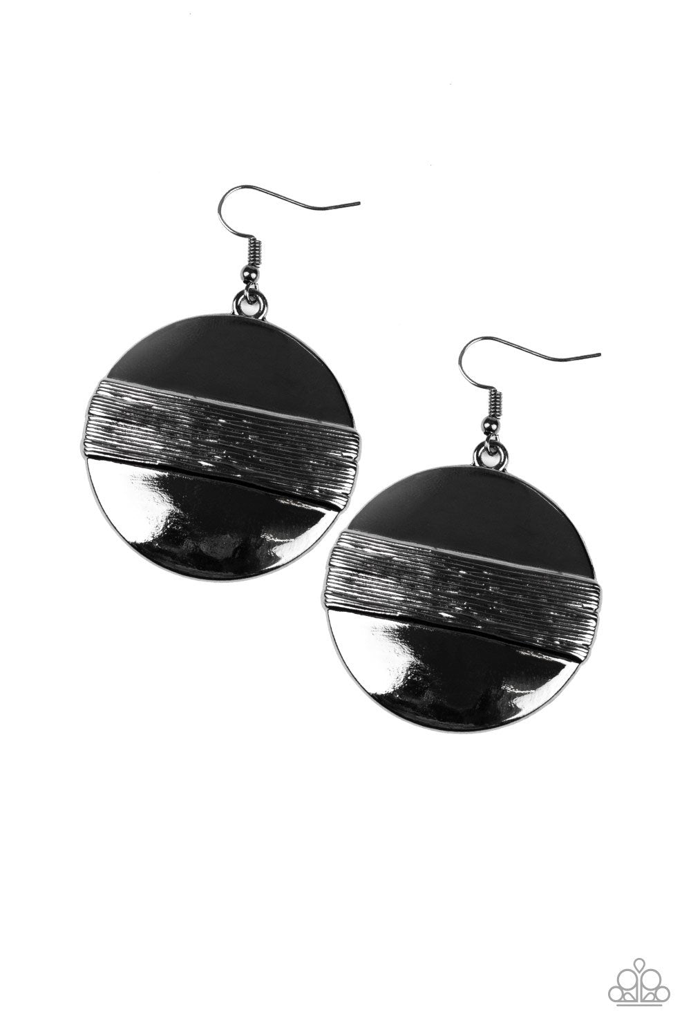 Ultra Uptown Gunmetal Black Disc Earrings - Paparazzi Accessories- on model - CarasShop.com - Paparazzi Jewelry by Cara Jewels