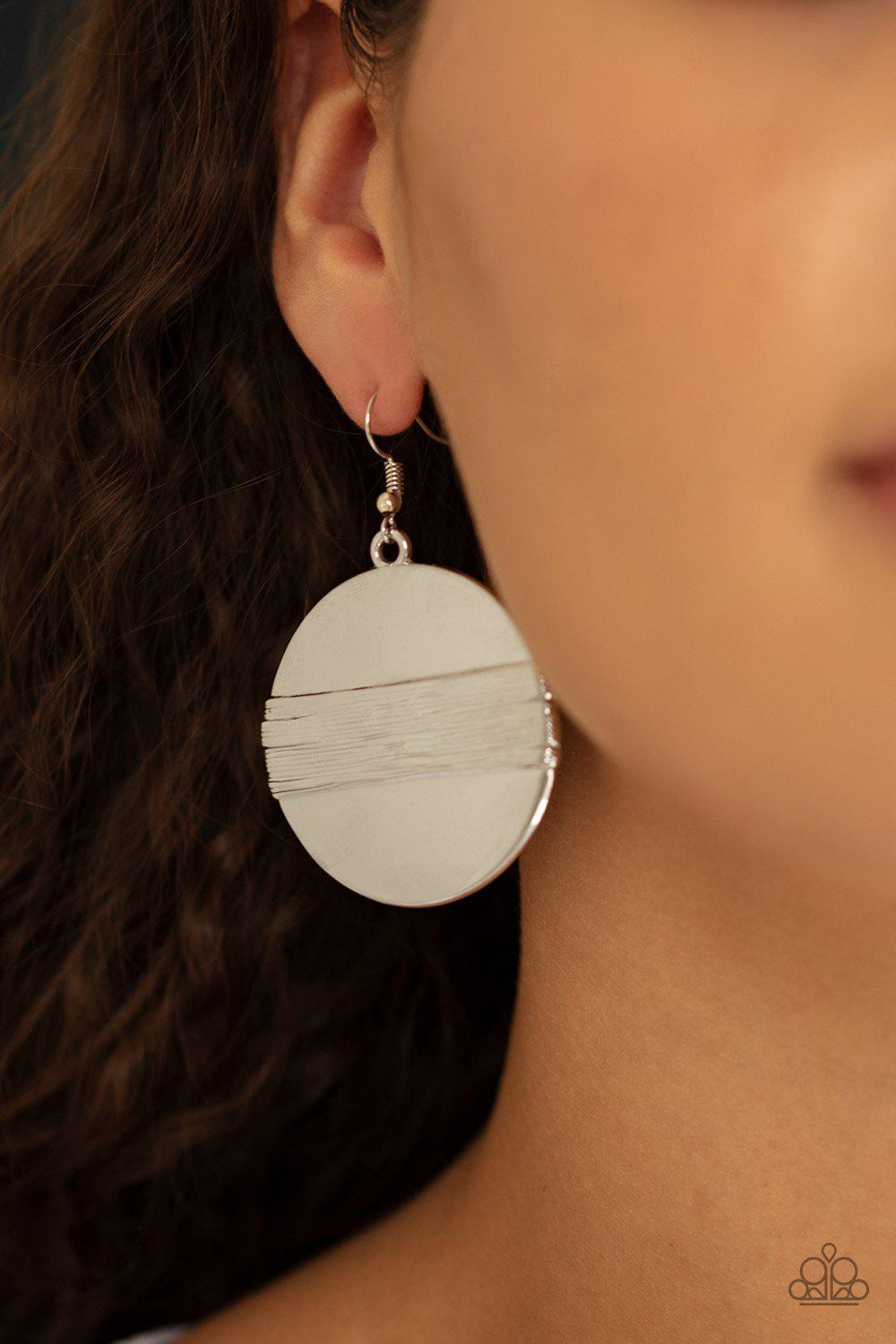 Ultra Uptown Silver Disc Earrings - Paparazzi Accessories- lightbox - CarasShop.com - Paparazzi Jewelry by Cara Jewels