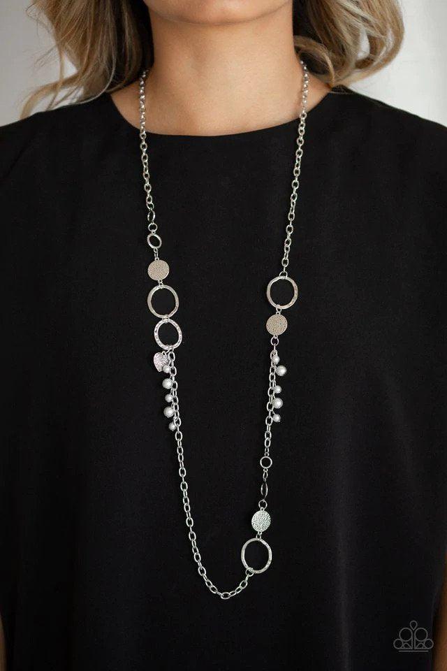 Unapologetic Flirt Silver Necklace - Paparazzi Accessories- on model - CarasShop.com - Paparazzi Jewelry by Cara Jewels
