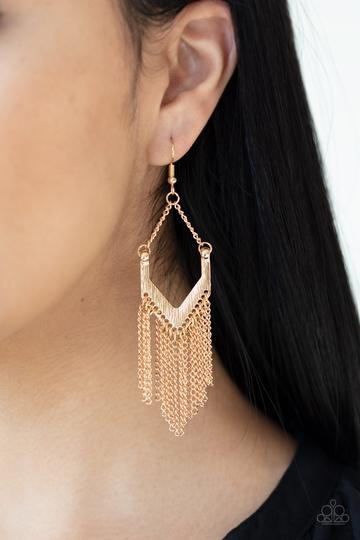 Unchained Fashion Gold Earrings - Paparazzi Accessories- lightbox - CarasShop.com - Paparazzi Jewelry by Cara Jewels