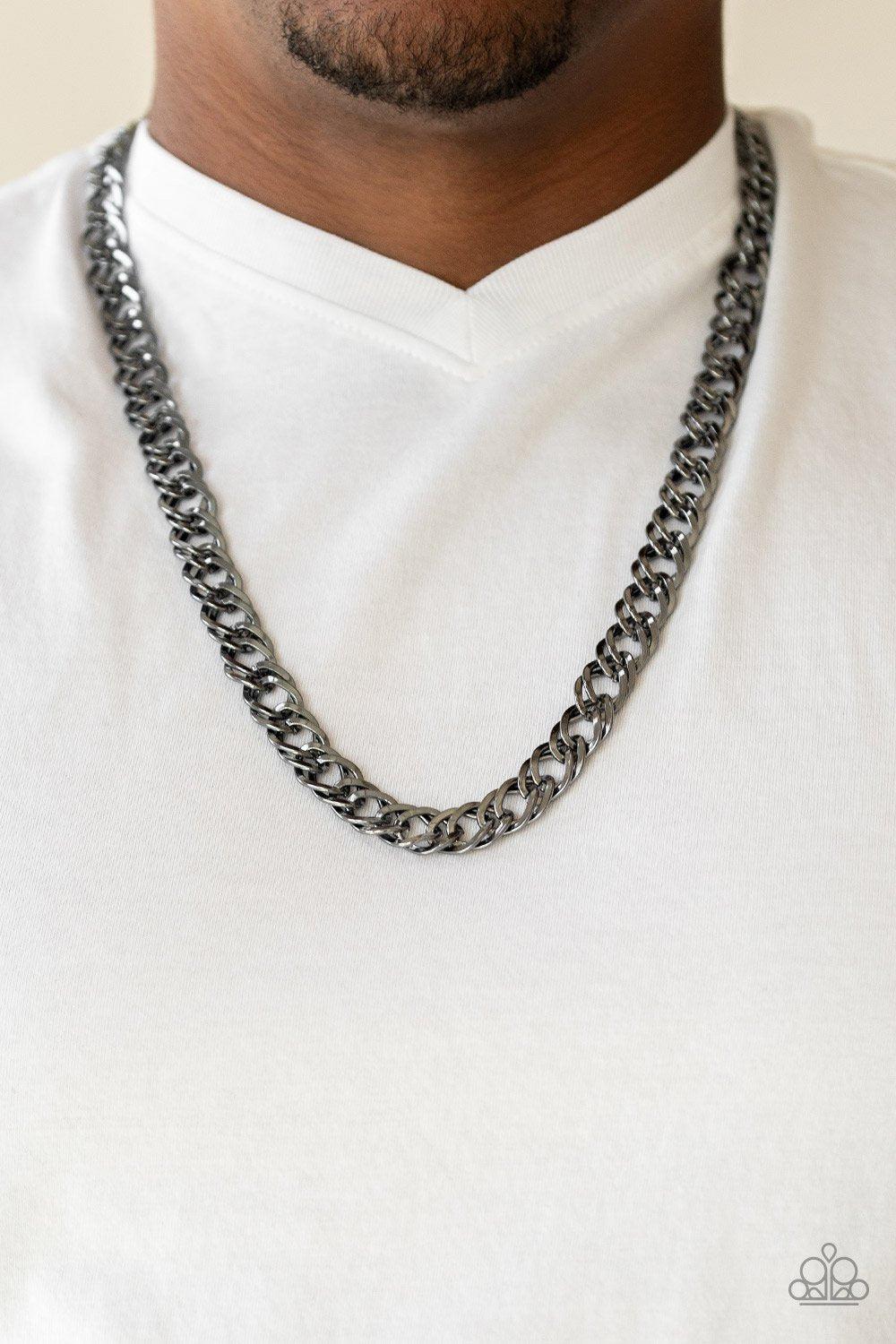 Undefeated Men's Black Chain Necklace - Paparazzi Accessories- on model - CarasShop.com - Paparazzi Jewelry by Cara Jewels