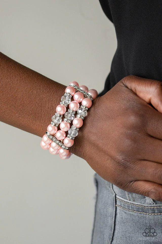Undeniably Dapper Pink Bracelet - Paparazzi Accessories- on model - CarasShop.com - Paparazzi Jewelry by Cara Jewels
