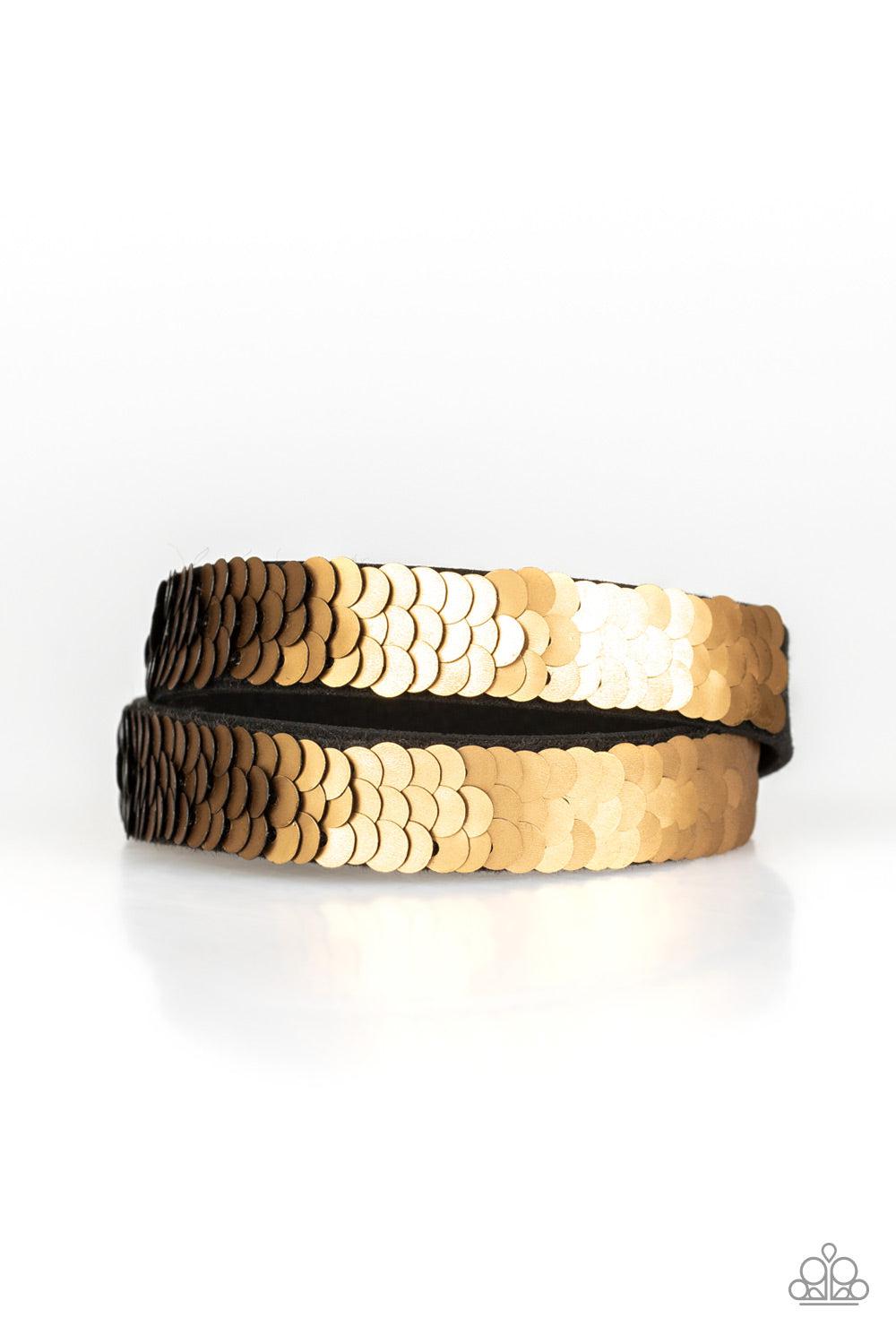 Under The SEQUINS Gold / Black Double-Wrap Snap Bracelet - Paparazzi Accessories- lightbox - CarasShop.com - Paparazzi Jewelry by Cara Jewels