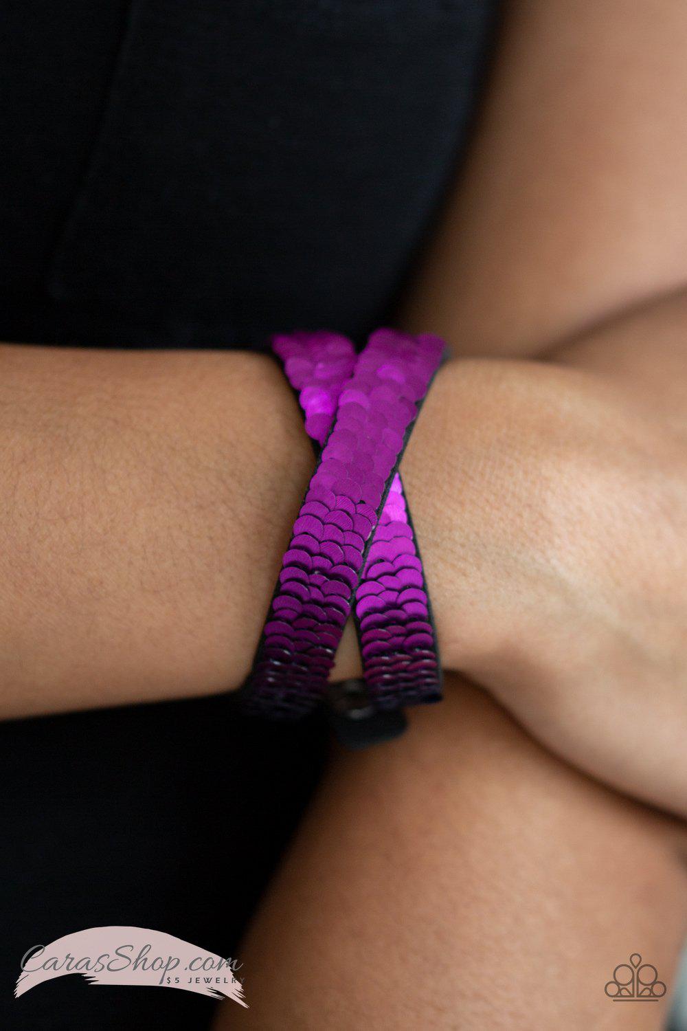 Under The SEQUINS Reversible Blue and Purple Sequin Double Wrap Bracelet - Paparazzi Accessories-CarasShop.com - Paparazzi Jewelry by Cara Jewels