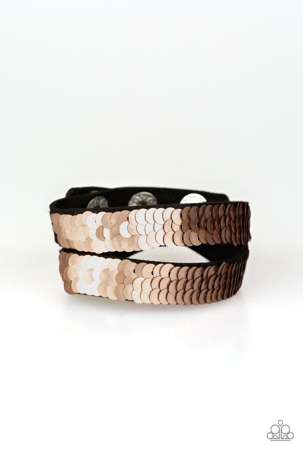 Under The SEQUINS Rose Gold / Silver Double-Wrap Snap Bracelet - Paparazzi Accessories- lightbox - CarasShop.com - Paparazzi Jewelry by Cara Jewels