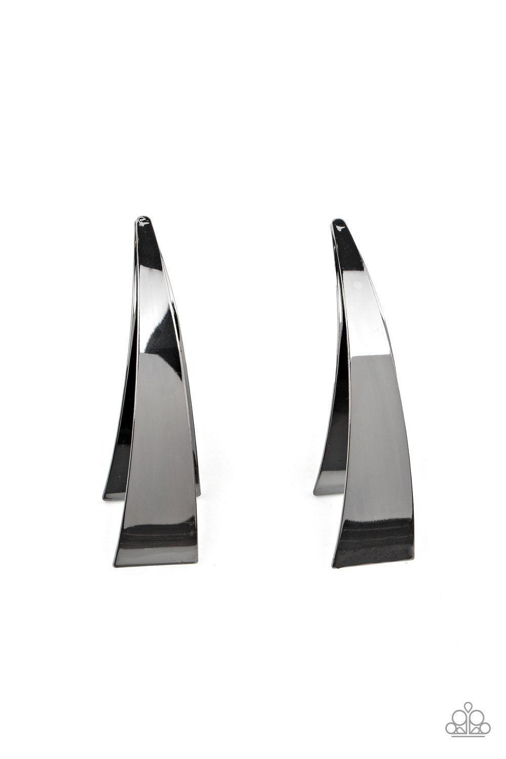 Underestimated Edge Gunmetal Black Post Earrings - Paparazzi Accessories- lightbox - CarasShop.com - Paparazzi Jewelry by Cara Jewels