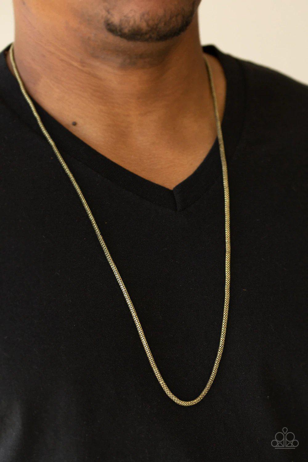 Underground Men's Brass Necklace - Paparazzi Accessories- on model - CarasShop.com - Paparazzi Jewelry by Cara Jewels