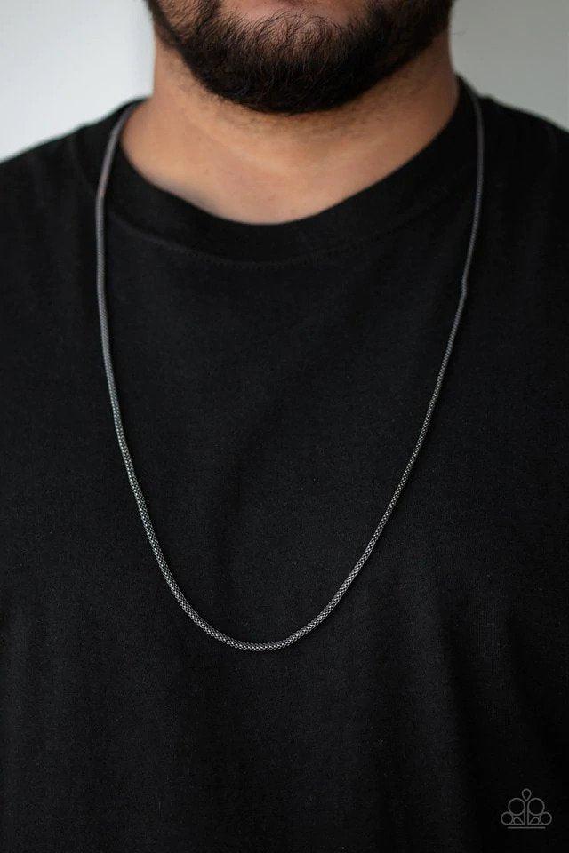 Underground Men's Gunmetal Black Urban Necklace - Paparazzi Accessories- on model - CarasShop.com - Paparazzi Jewelry by Cara Jewels