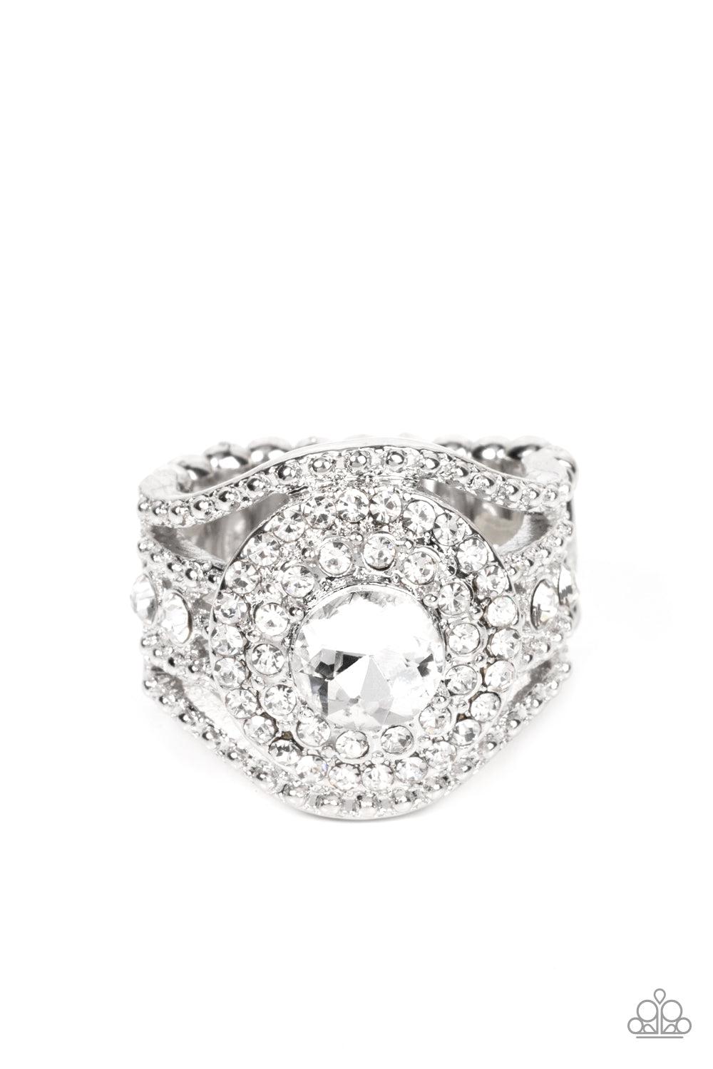 Understated Drama White Rhinestone Ring - Paparazzi Accessories- lightbox - CarasShop.com - Paparazzi Jewelry by Cara Jewels