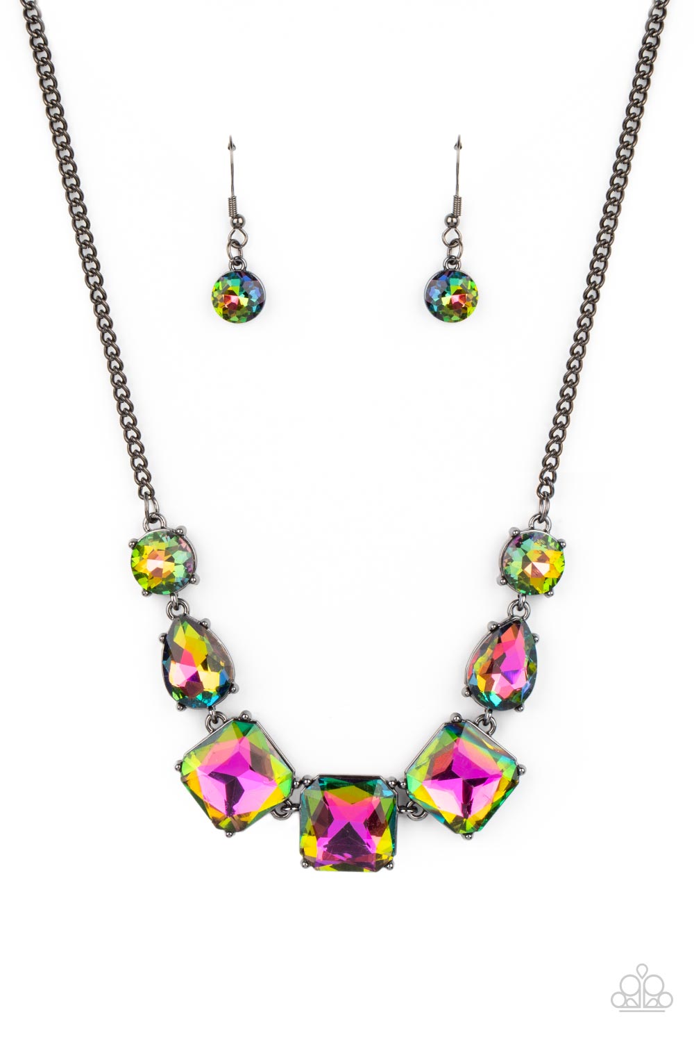 Unfiltered Confidence Multi Oil Spill and Gunmetal Necklace - Paparazzi Accessories- lightbox - CarasShop.com - Paparazzi Jewelry by Cara Jewels