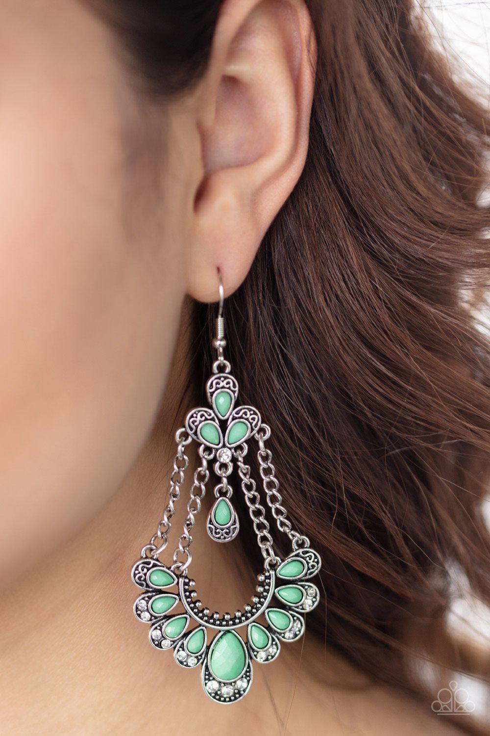 Unique Chic Green Earrings - Paparazzi Accessories- lightbox - CarasShop.com - Paparazzi Jewelry by Cara Jewels